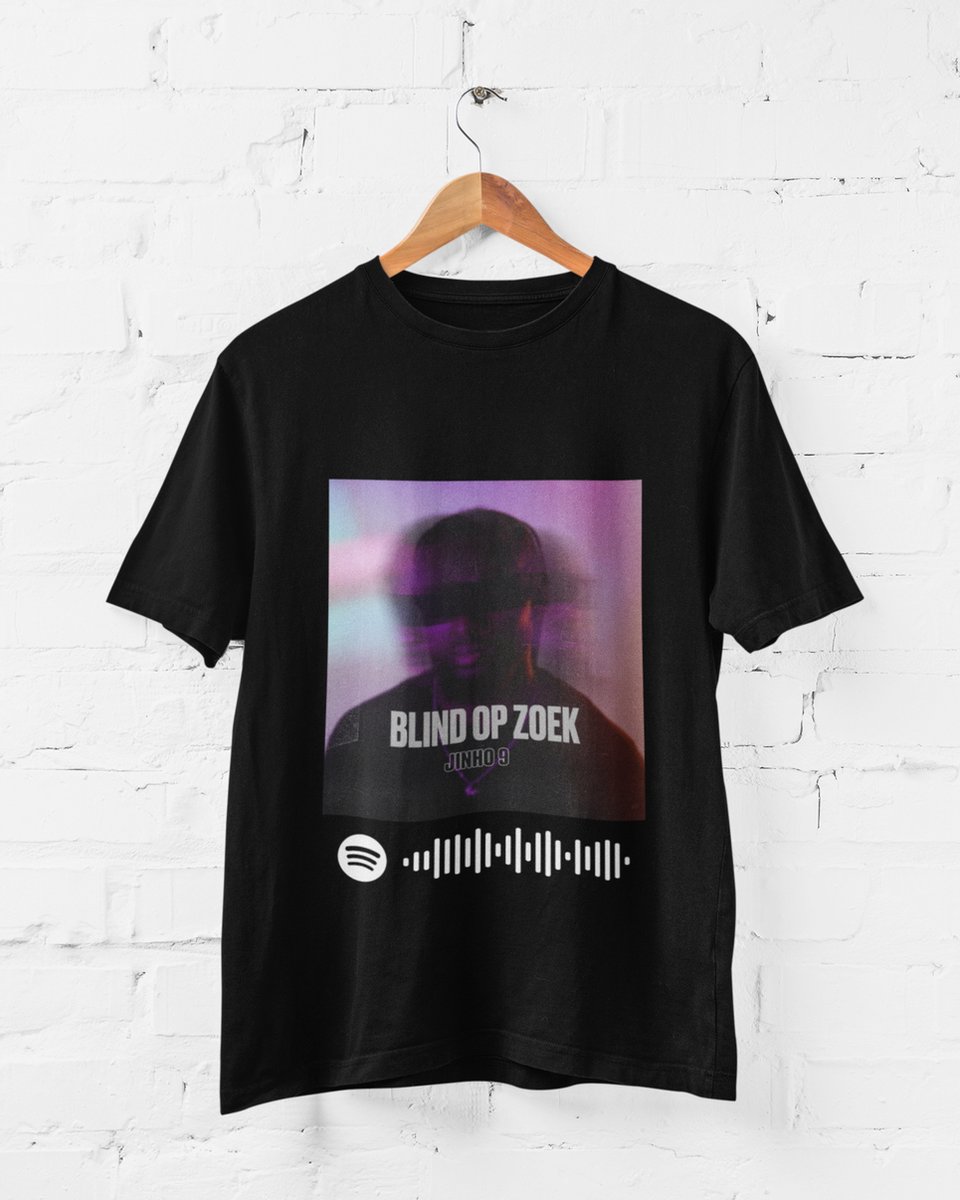 Feel Free Design | Gepersonaliseerde Spotify T-Shirt Voor Jouw Nummer of Album met Een Foto | Muziek | 100% Organisch Katoen | Zwart | Maat L